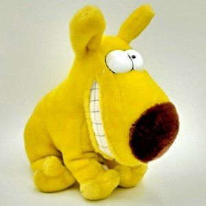 Vintage 1987 24K Mother Goose Grimm Yellow Plush Dog Stuffed Toy Animal Smile